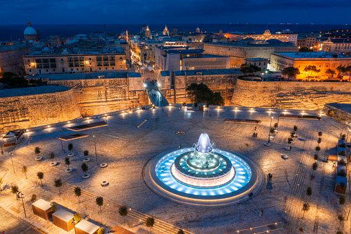 Valletta ditch lit at night